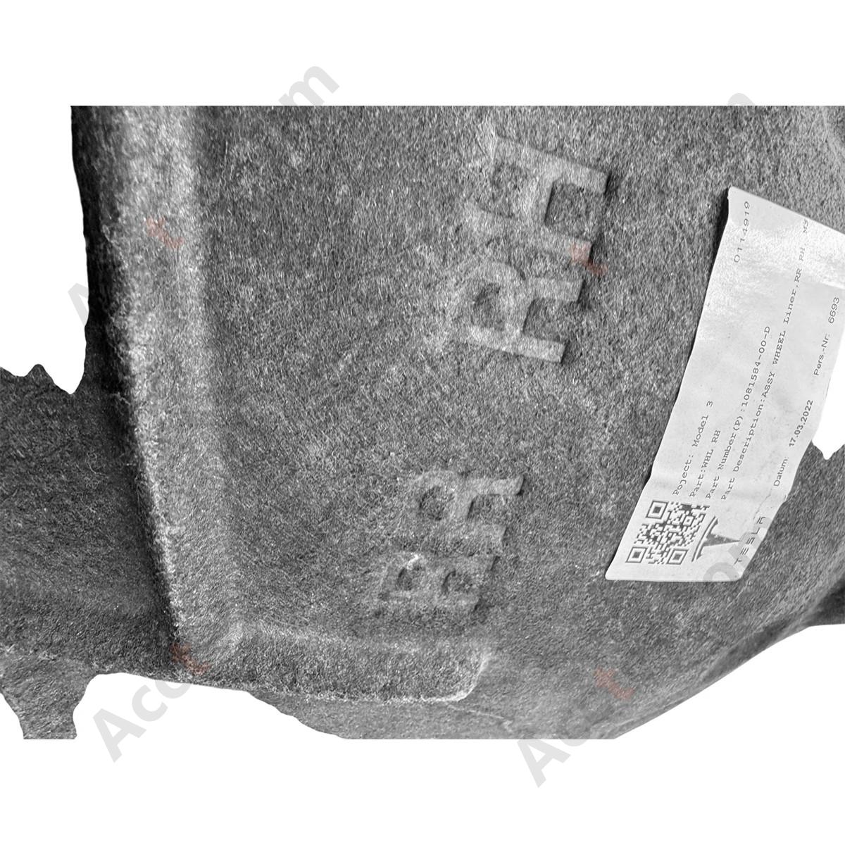 2017‑2023 Tesla Model 3 Wheel Fender Liner Splash Rear Right RH OEM 1081584-00-D