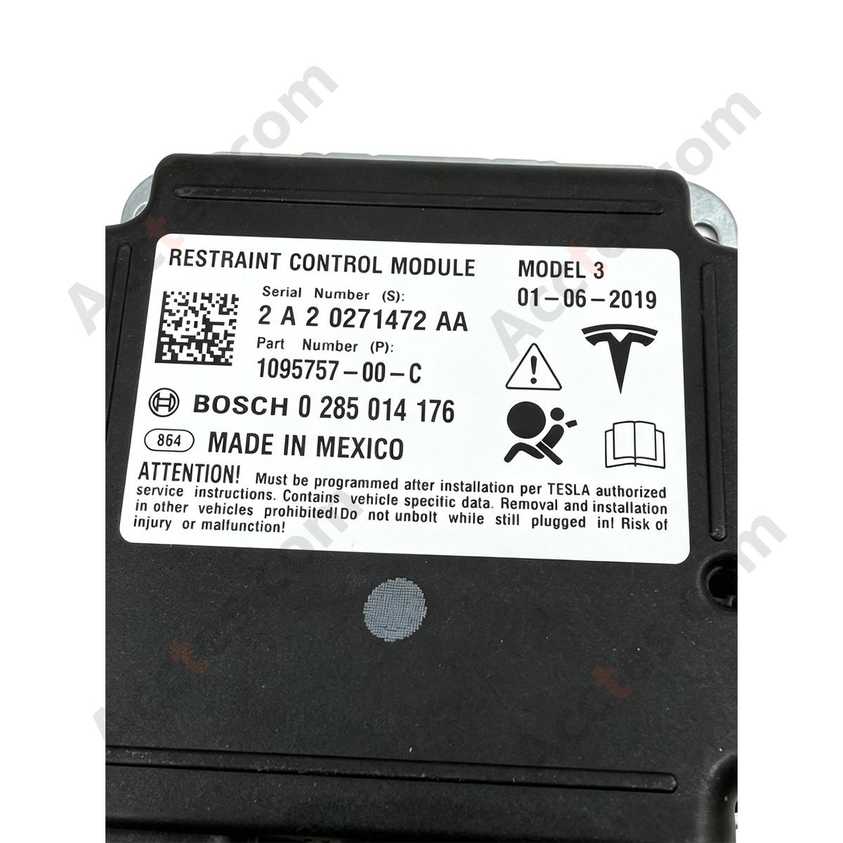 2019-2020 Tesla Model 3 RSR Airbag Computer Safety Restraint Control Module 1095757-00-C With Crash Data