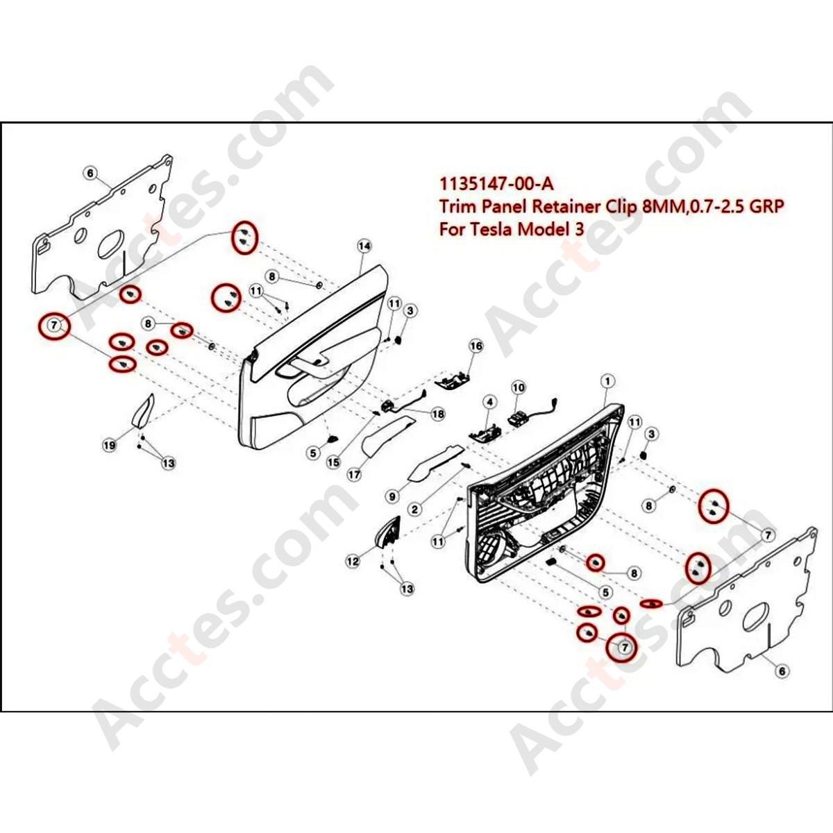 New Front Model 3&Y Rear Door Trim Panel Clips for TESLA 1135147-SO-B 2019-2022