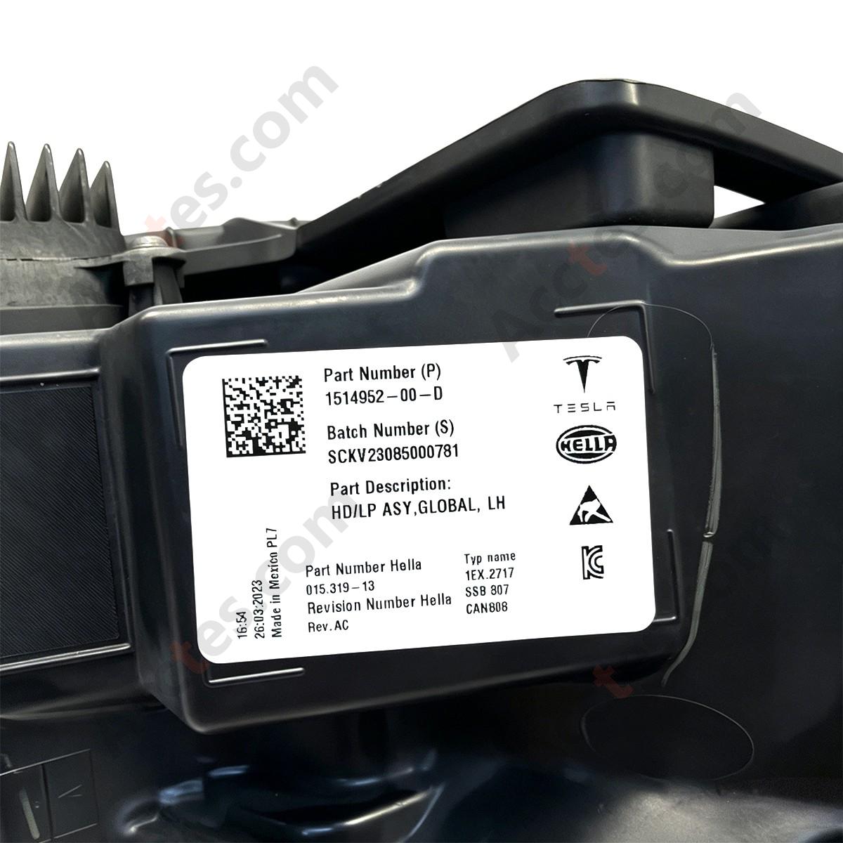 LED Headlight left Assy Driver Side For 2021-22 Tesla Model 3&Y 1514952-00-D