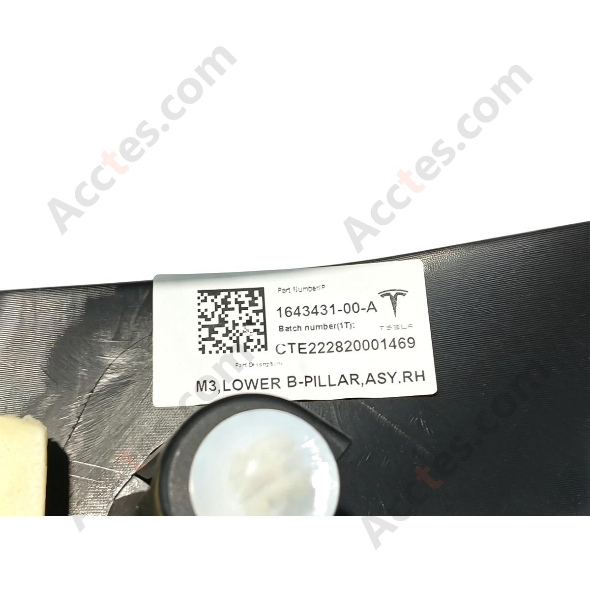 #GENUINE TESLA MODEL 3 LOWER RIGHT B-PILLAR TRIM 2020-2023 1643431-00-A FXA