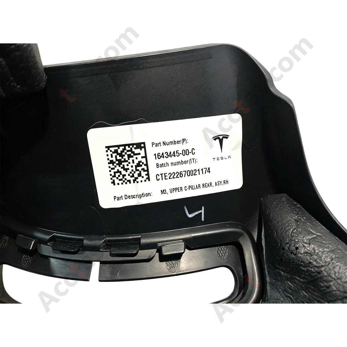 GENUINE TESLA MODEL 3 REAR RIGHT UPPER C-PILLAR TRIM 2019-2022 1643445-00-C