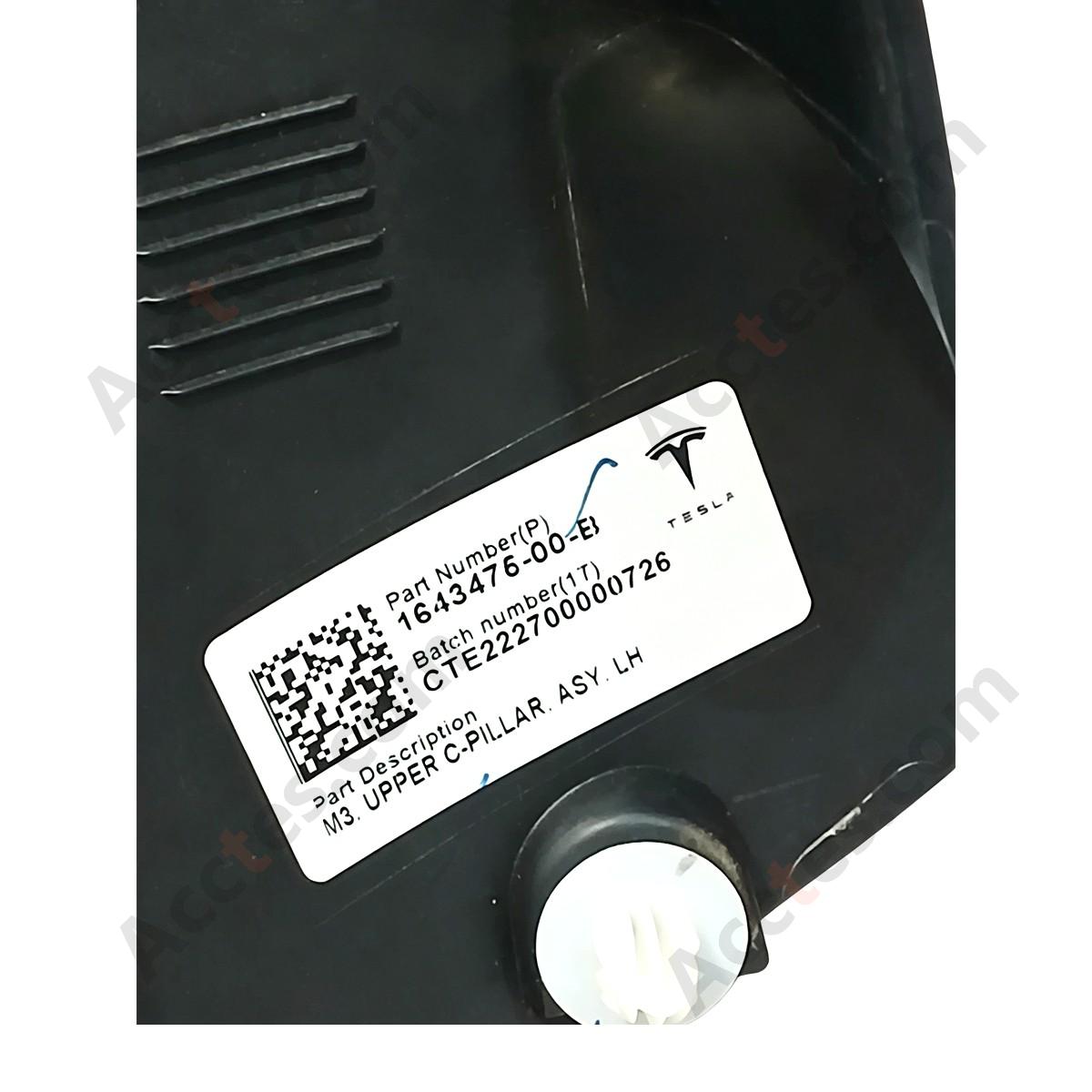 GENUINE TESLA MODEL 3 LEFT BLACK C-PILLAR TRIM 2017-2023 1643475-00-B