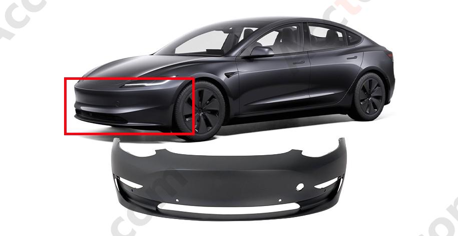 Front Bumper Cover Fascia For 2017-2023 Tesla Model 3 Primed with Tow Hook Hole