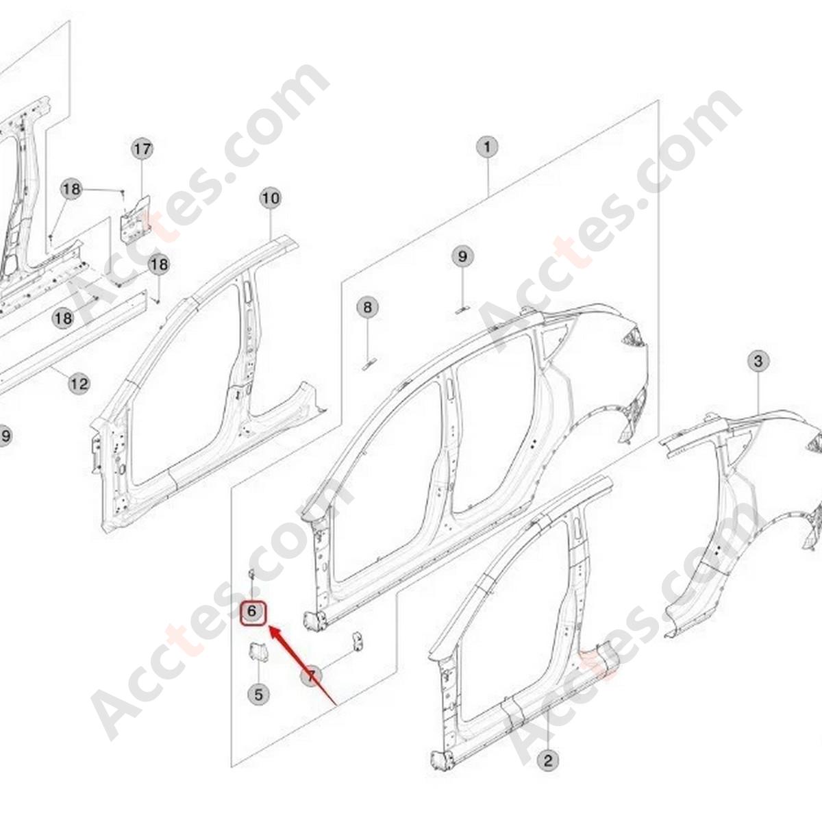 1487429-S0-C LEFT A-pillar side panel frame bracket for Tesla Model Y