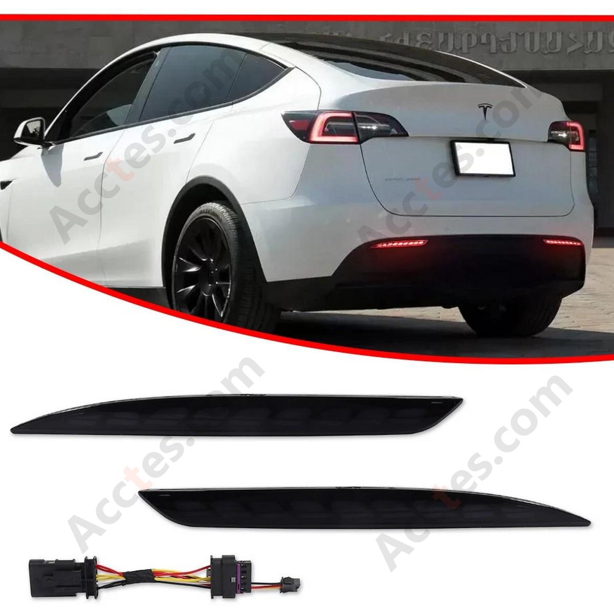 Smoked LED Tail Brake Signal Bumper Reflector Lights For 2021-2024 Tesla Model Y