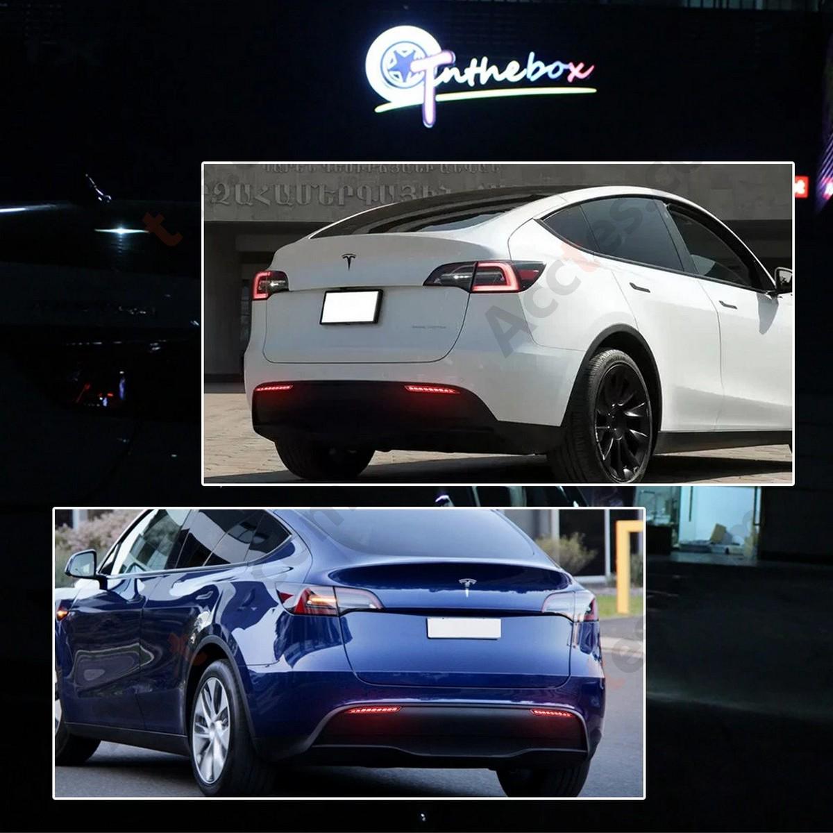 Smoked LED Tail Brake Signal Bumper Reflector Lights For 2021-2024 Tesla Model Y