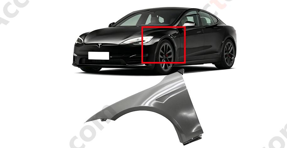 Primed Front Left Driver Side Fender Shell Panel OEM 1562551-E0-A Compatible with 2021-2026 Tesla Model S Exterior Body Replacement Mudguard