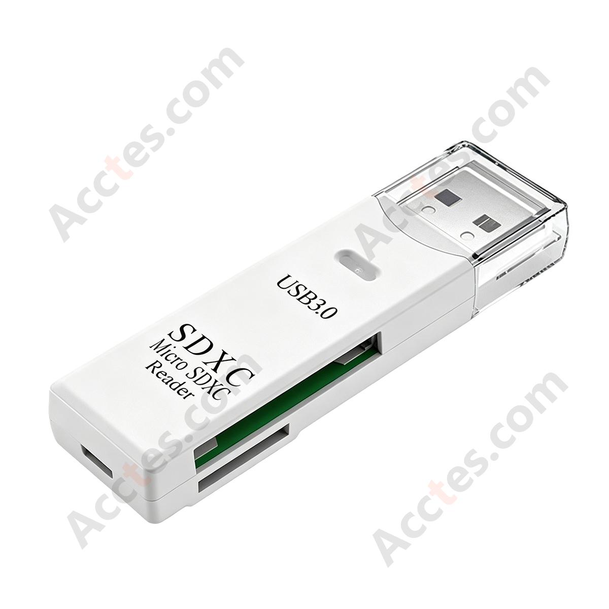 White USB3.0 SD TF Card Reader Dual Slot