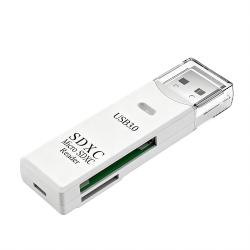 White USB3.0 SD TF Card Reader Dual Slot