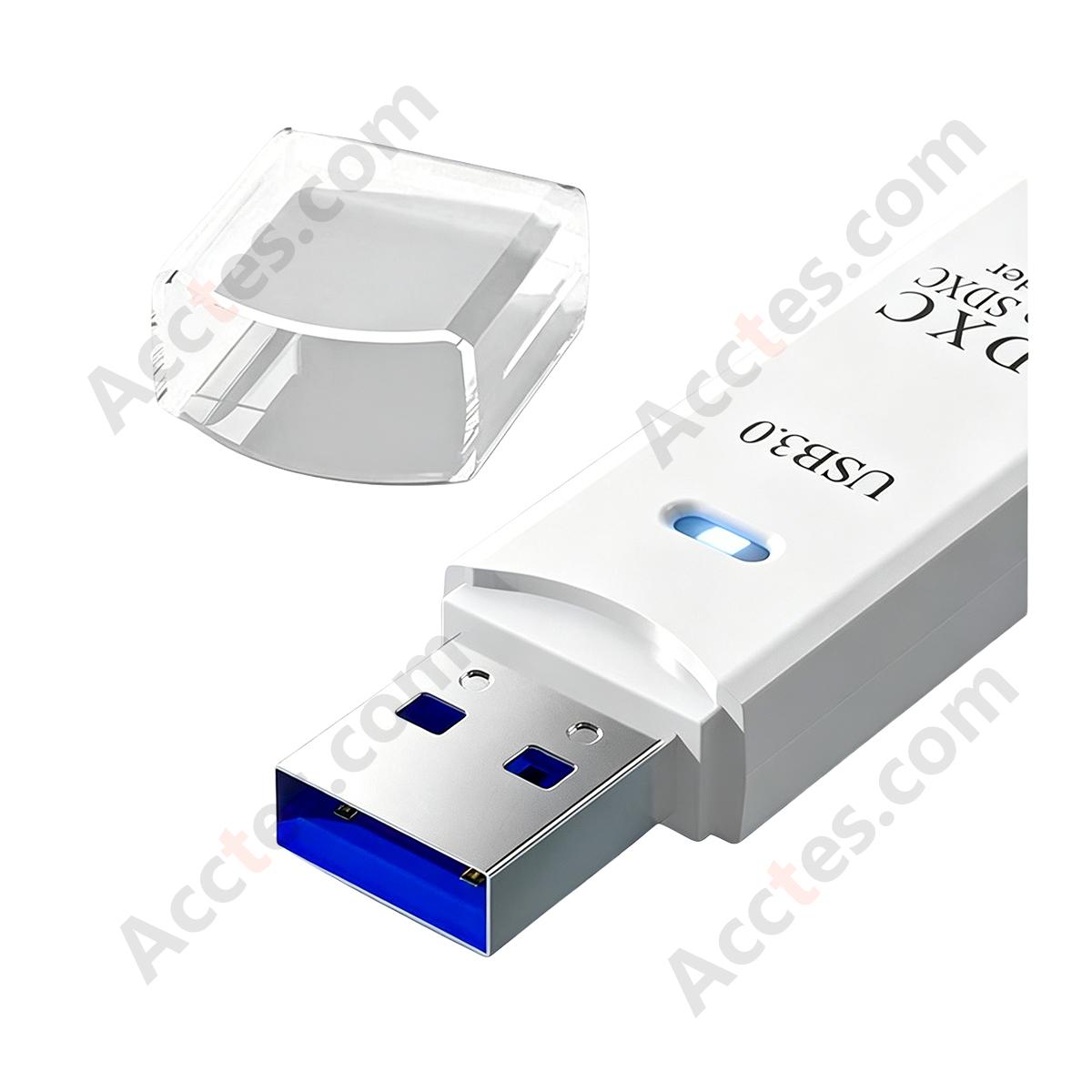 White USB3.0 SD TF Card Reader Dual Slot