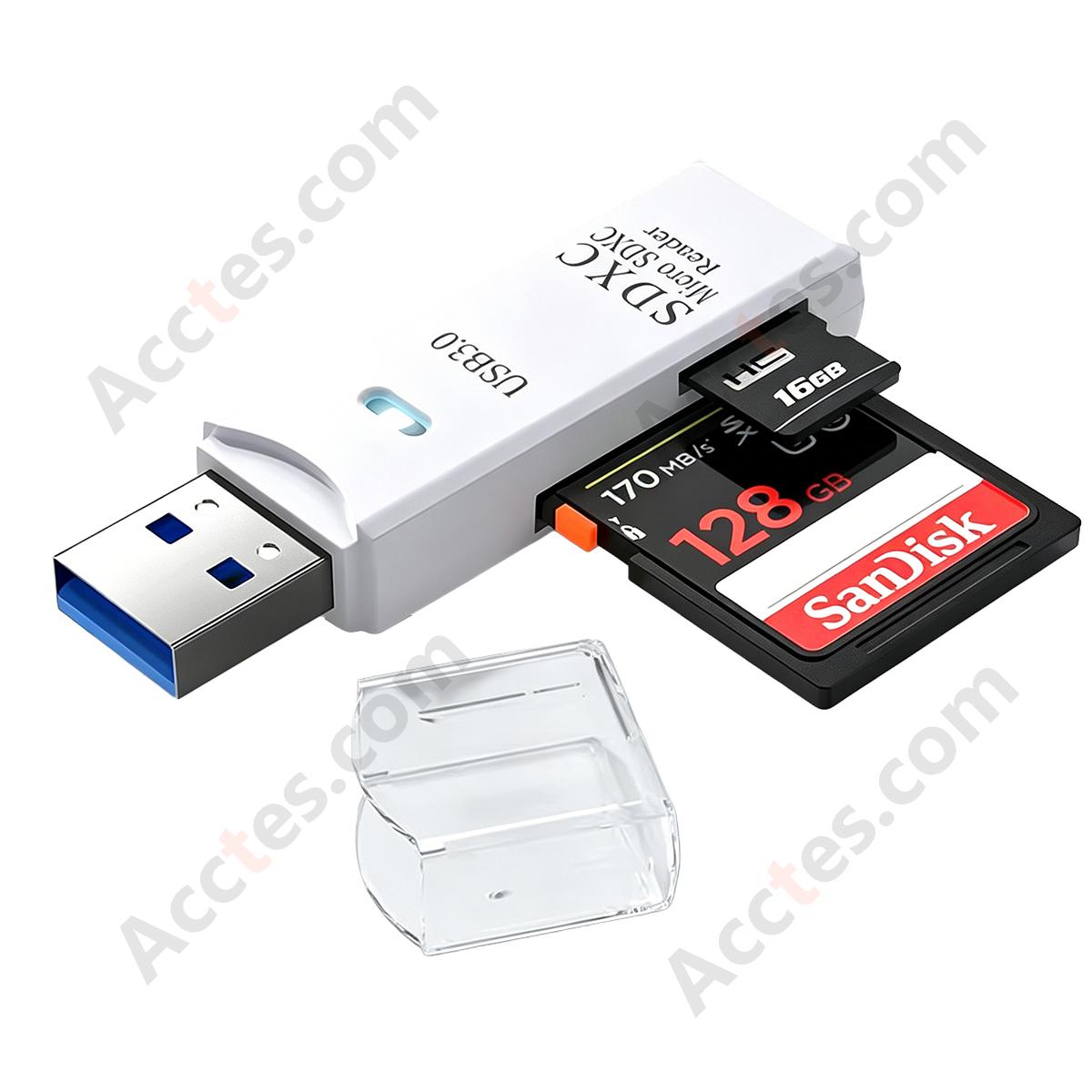 White USB3.0 SD TF Card Reader Dual Slot