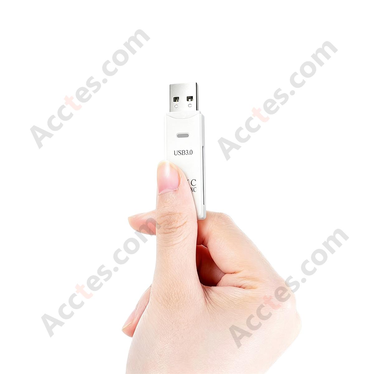 White USB3.0 SD TF Card Reader Dual Slot
