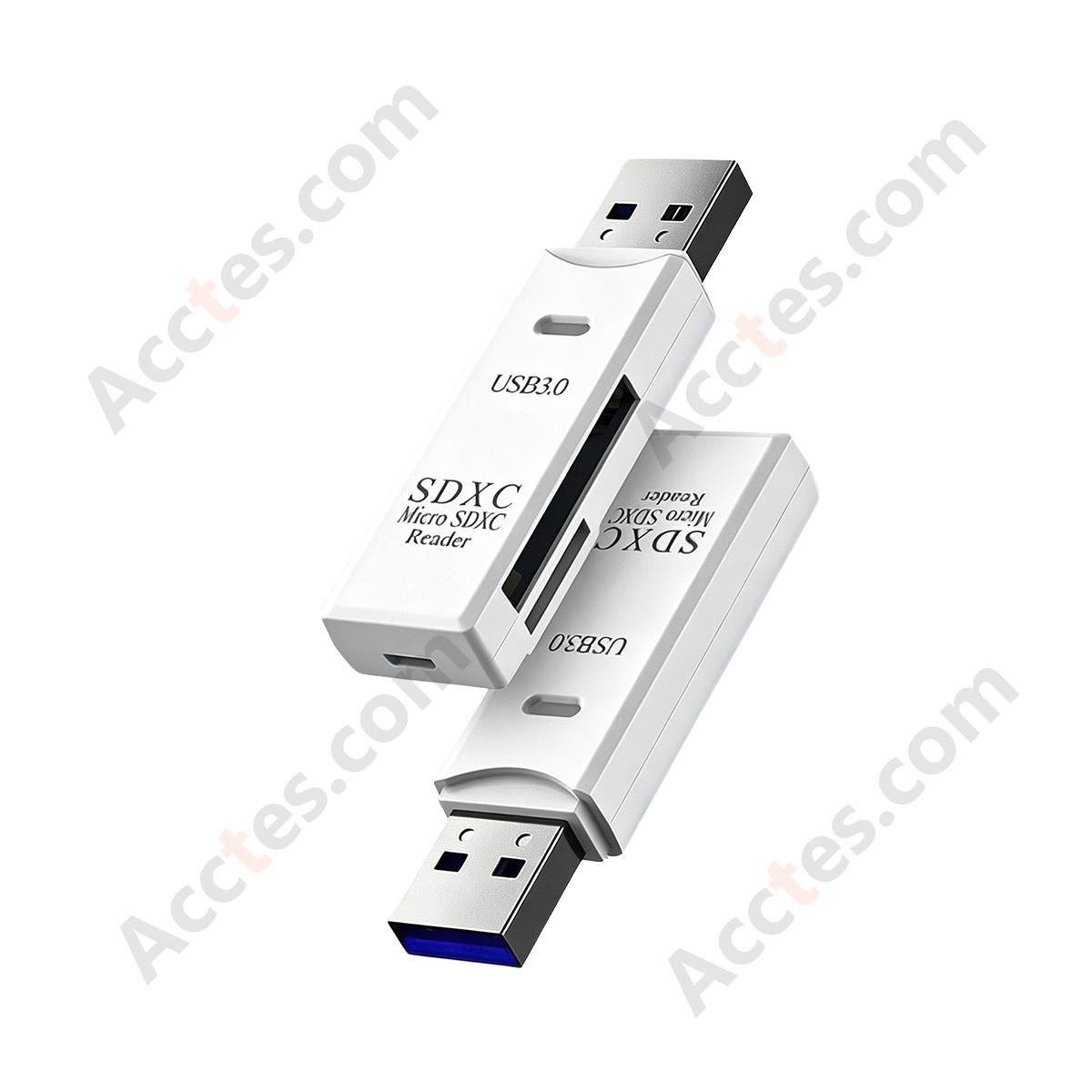 White USB3.0 SD TF Card Reader Dual Slot