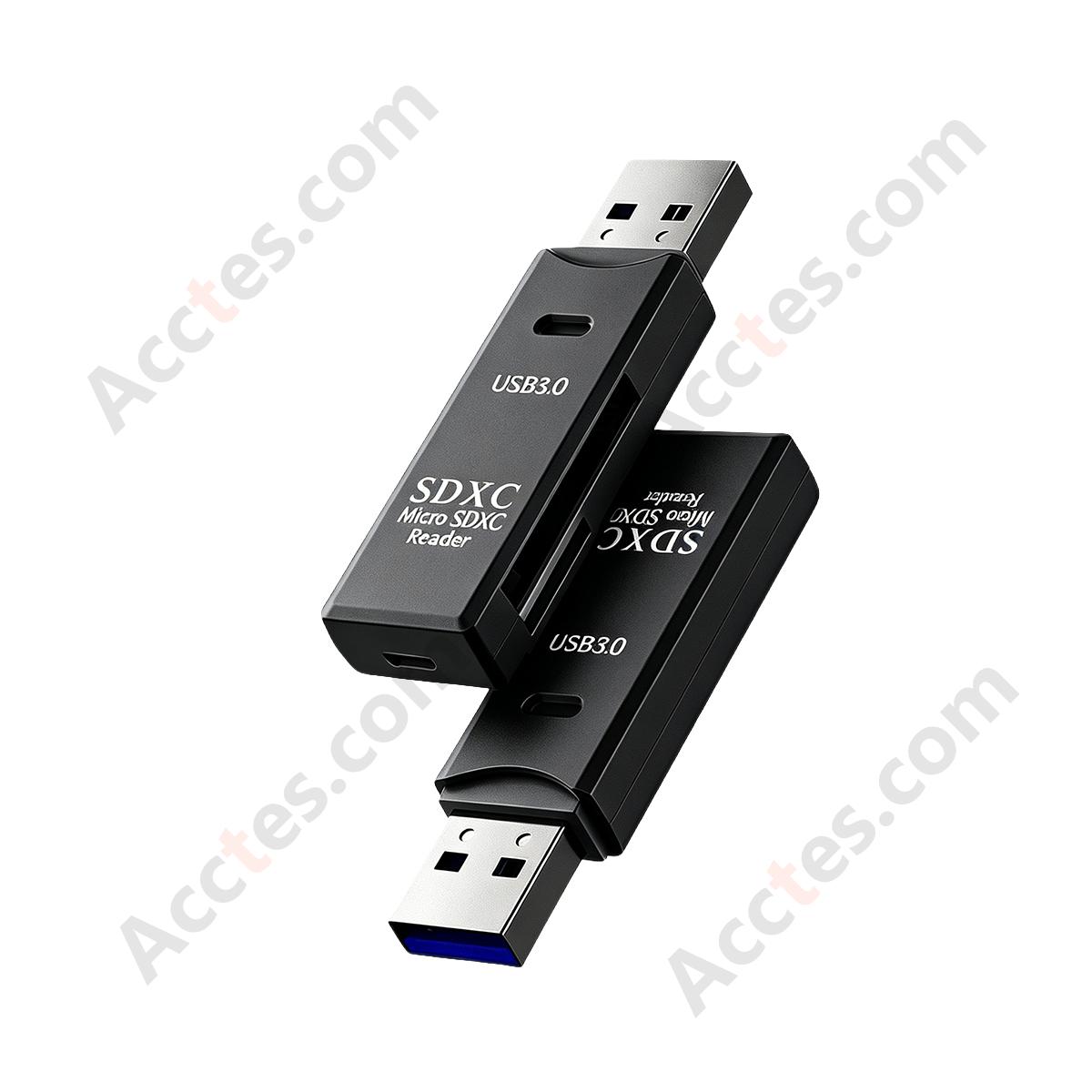 Black USB3.0 SD TF Dual Slot Card Reader