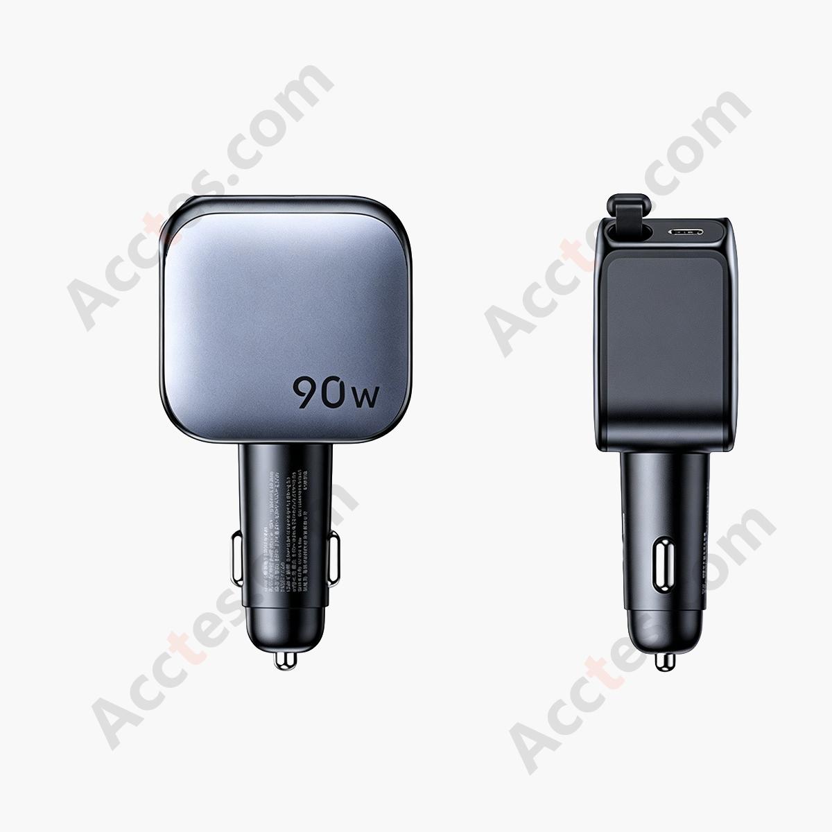 90W Retractable Cable 3 Ports Car Fast Charger Lighter Adapter