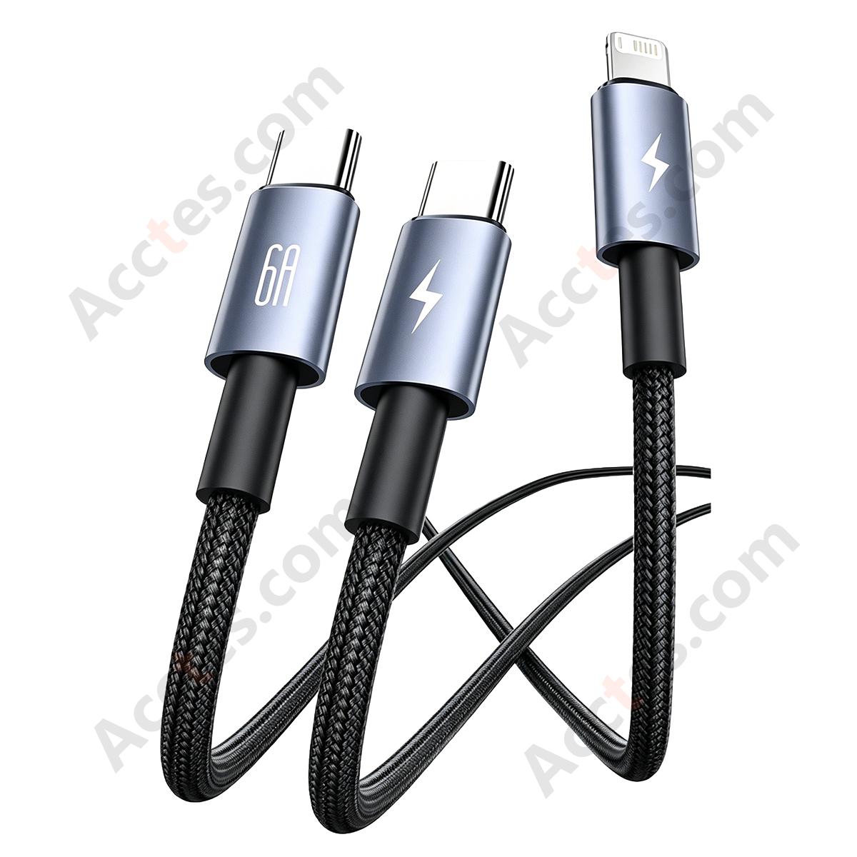 1.2M 3-in-1 Charging Cable 2×Type-C + iOS Port