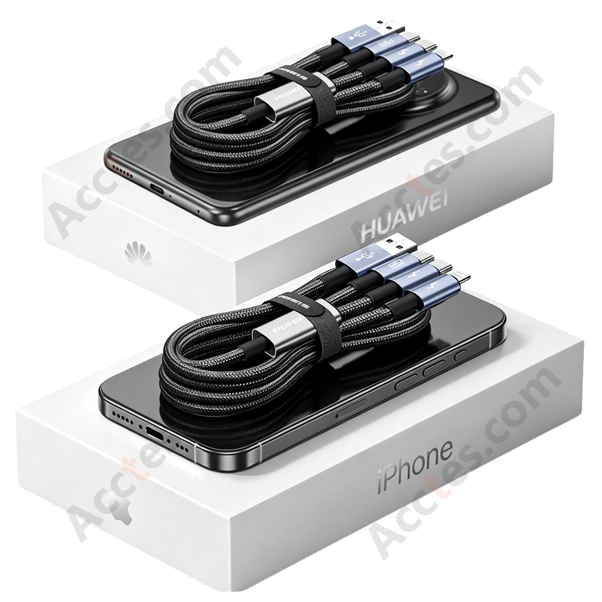 1.2M 3-in-1 Charging Cable 2×Type-C + iOS Port
