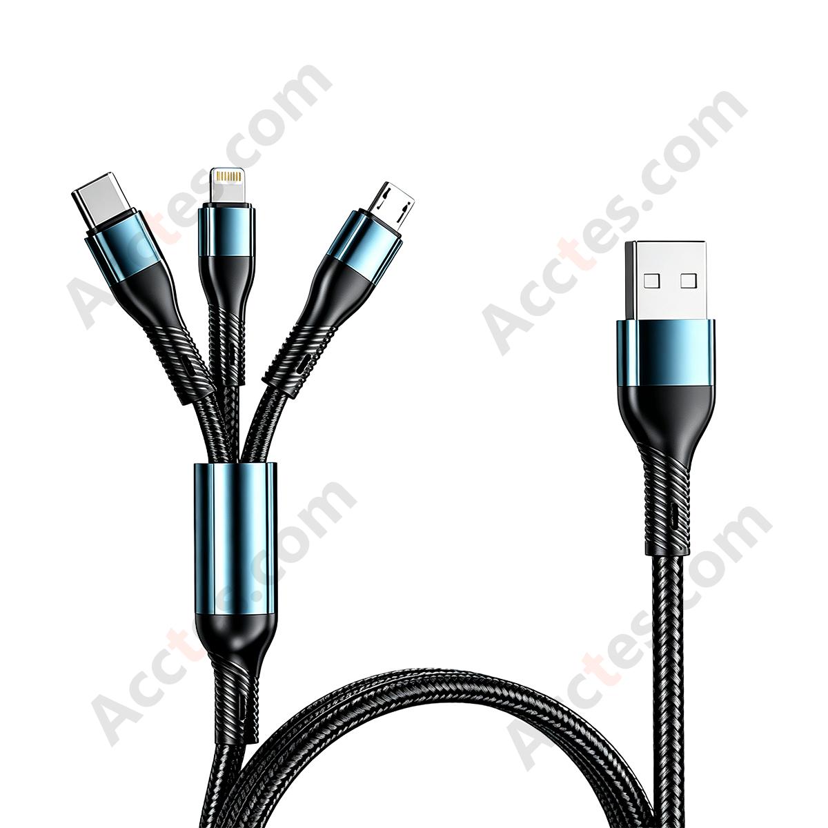 Braided 3-in-1 Data Cable Micro USB+Type-C+iOS Port