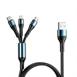 Braided 3-in-1 Data Cable Micro USB+Type-C+iOS Port