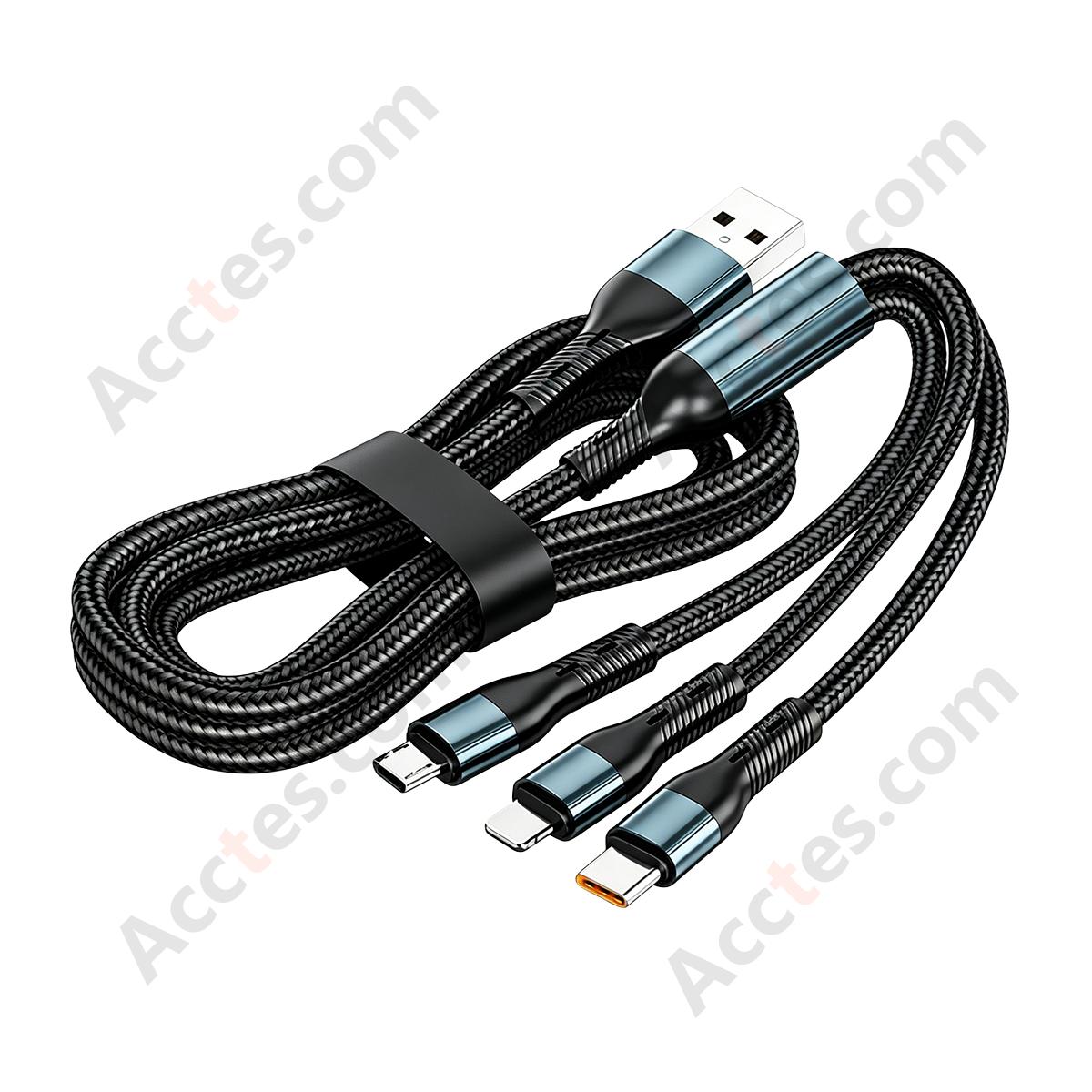 Braided 3-in-1 Data Cable Micro USB+Type-C+iOS Port