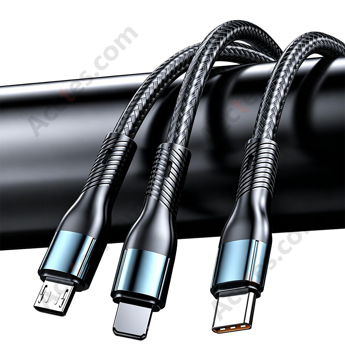 Braided 3-in-1 Data Cable Micro USB+Type-C+iOS Port