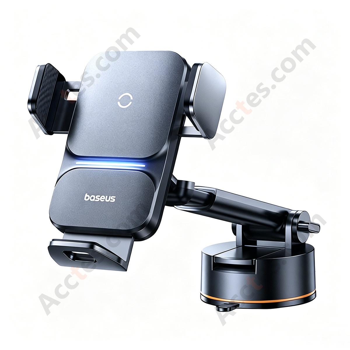 Suction Cup Base Wireless Charging Car Phone Mount USB+Type-C Port