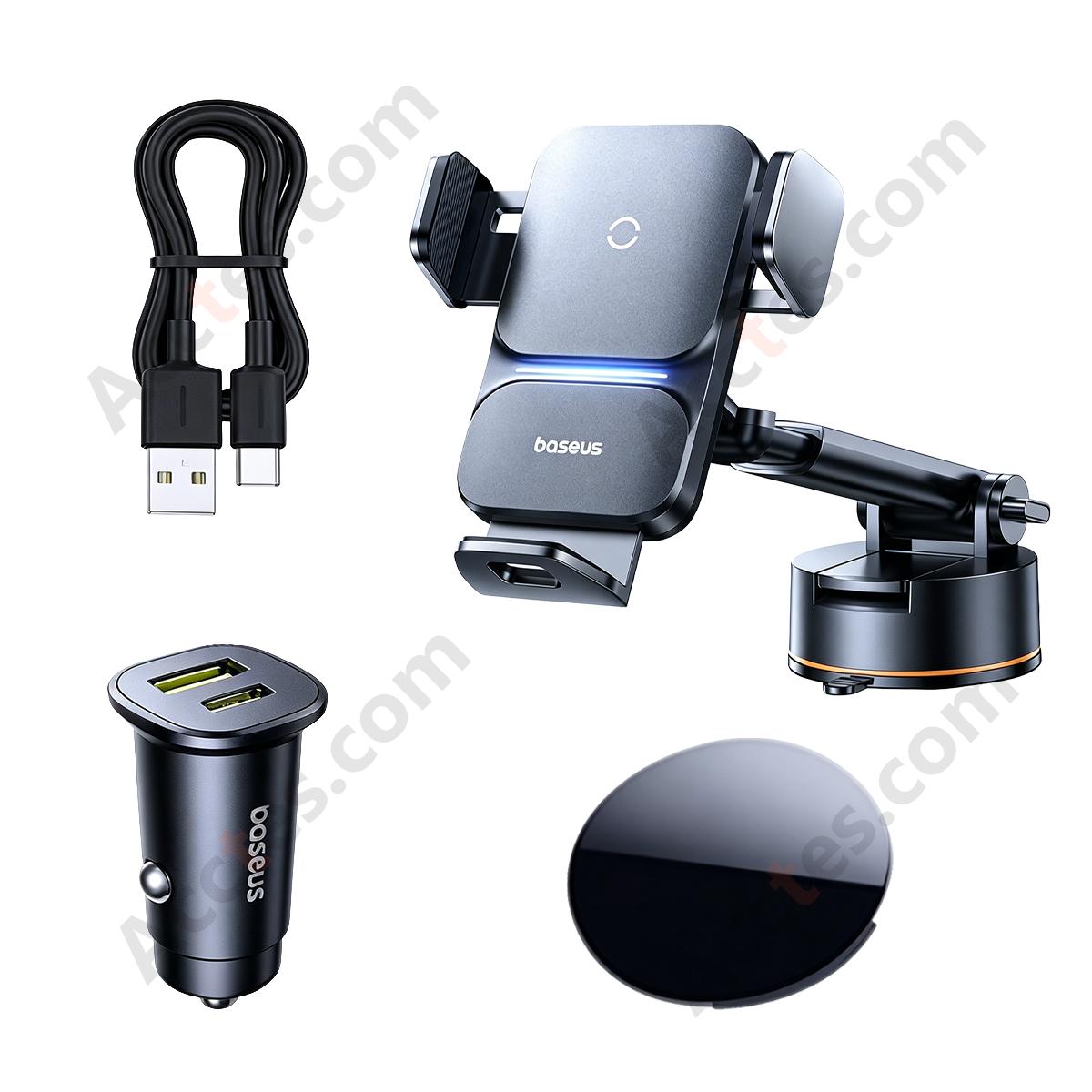 Suction Cup Wireless Charging Car Phone Mount Full Set USB+Type-C Output