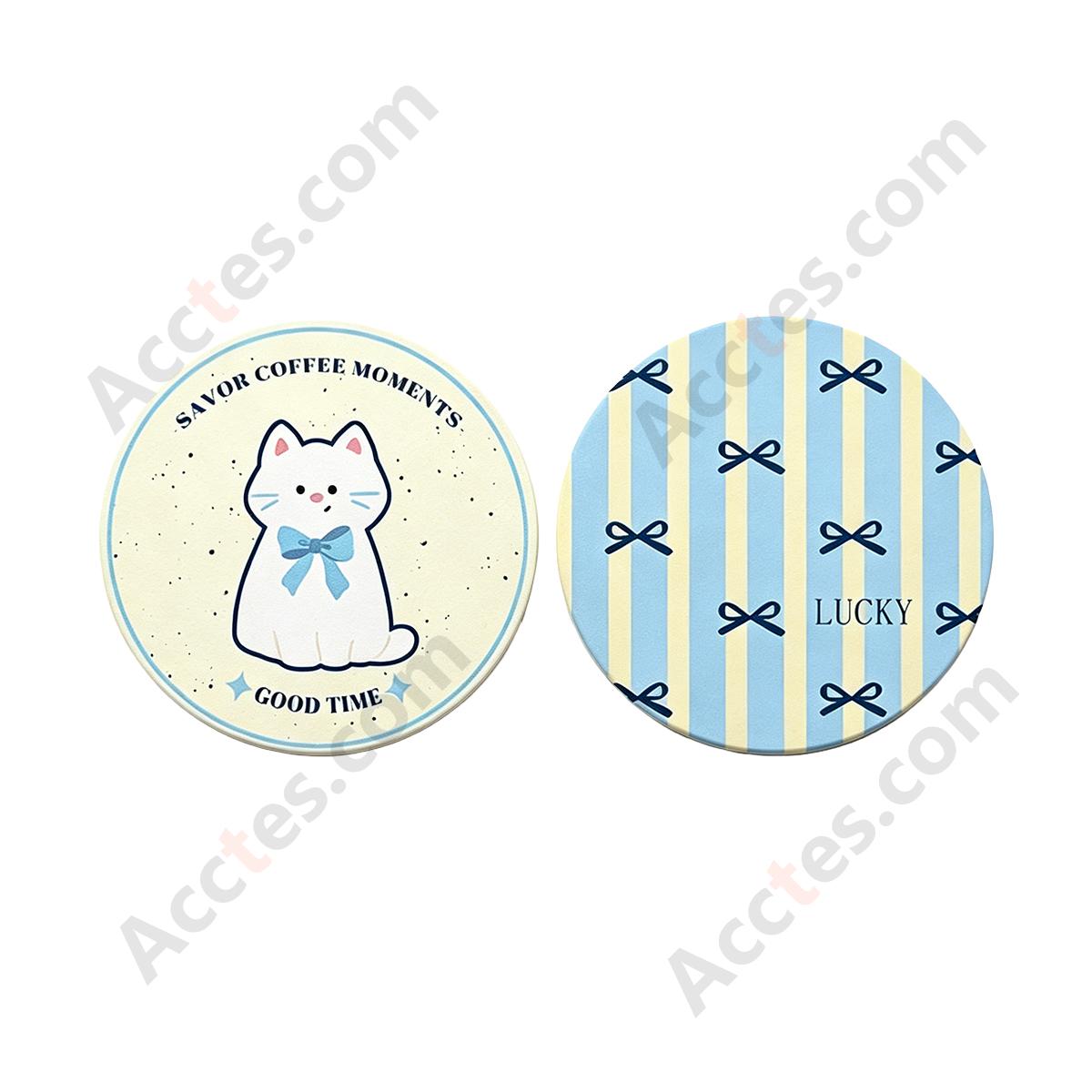 7cm A+B Blue Cat Pattern Car Cup Coaster Anti-Slip Pad