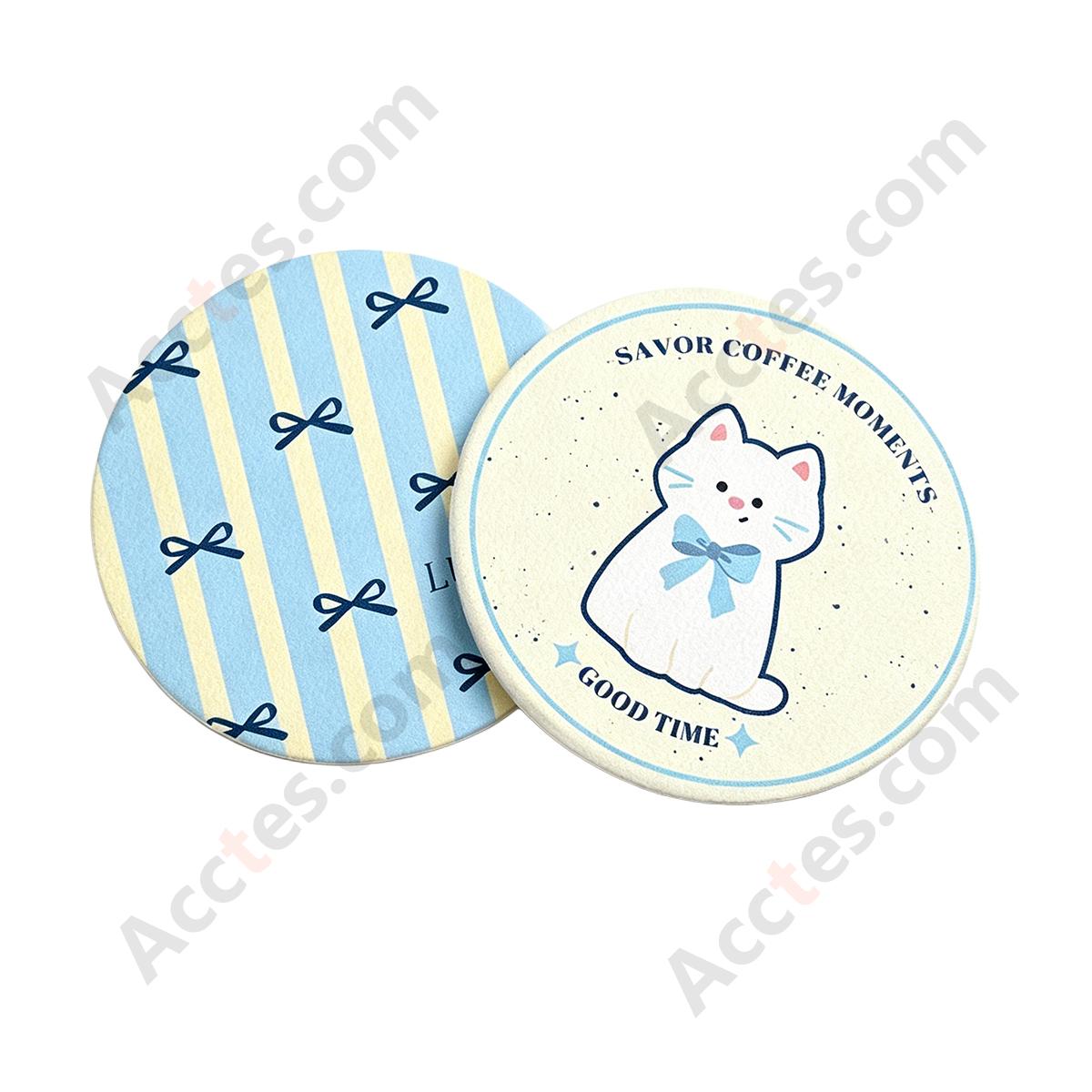 7cm A+B Blue Cat Pattern Car Cup Coaster Anti-Slip Pad
