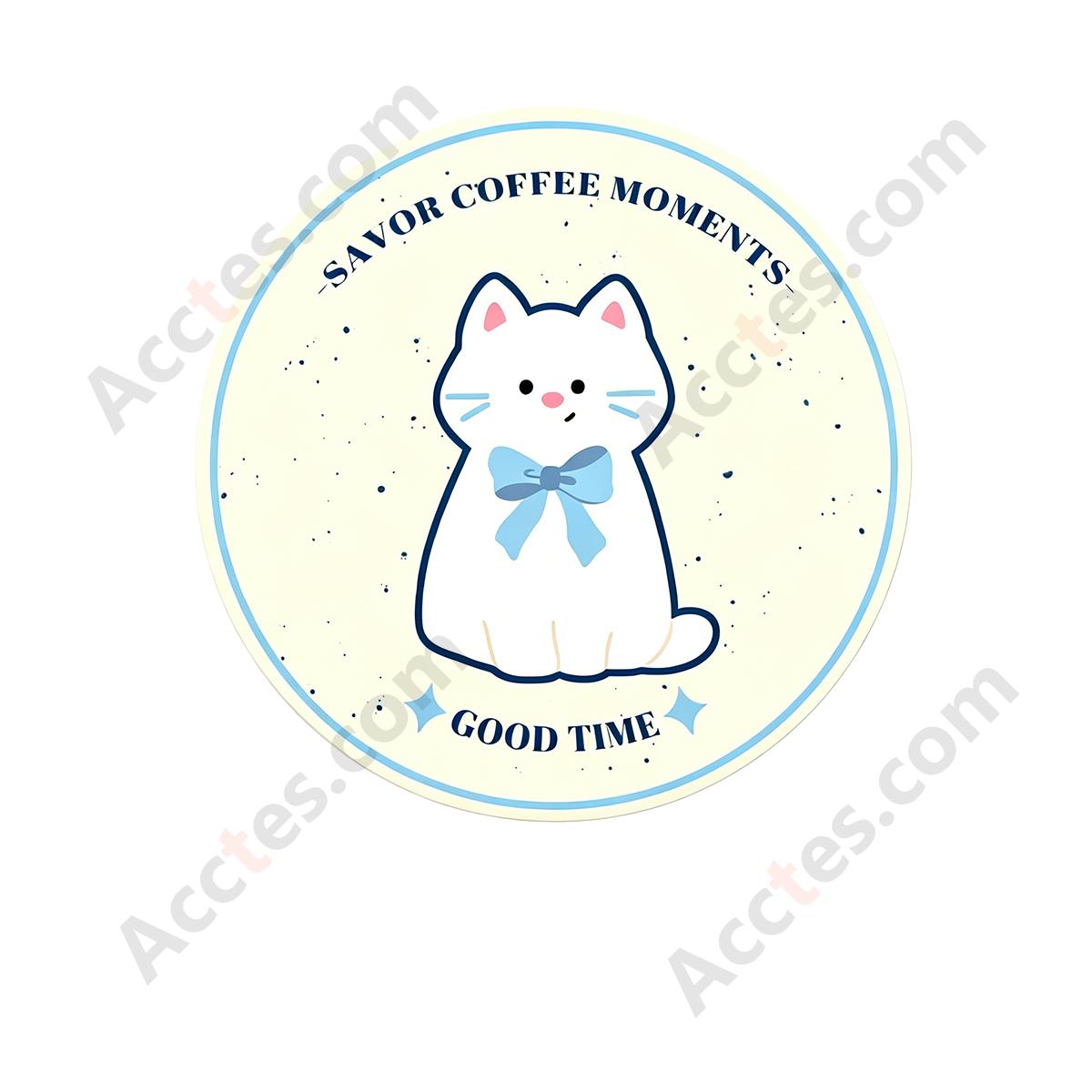 7cm A+B Blue Cat Pattern Car Cup Coaster Anti-Slip Pad