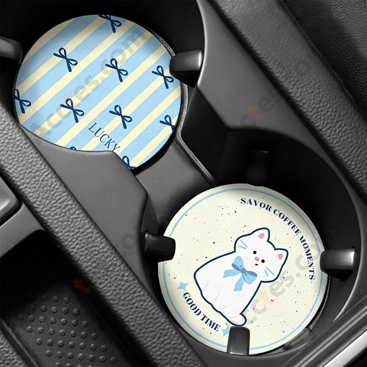 7cm A+B Blue Cat Pattern Car Cup Coaster Anti-Slip Pad