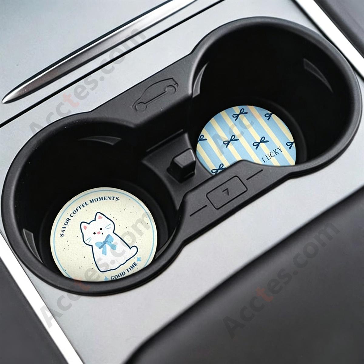 7cm A+B Blue Cat Pattern Car Cup Coaster Anti-Slip Pad
