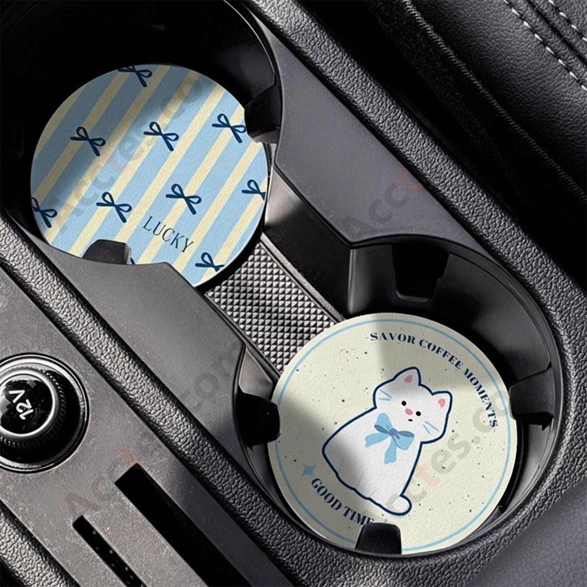 7cm A+B Blue Cat Pattern Car Cup Coaster Anti-Slip Pad