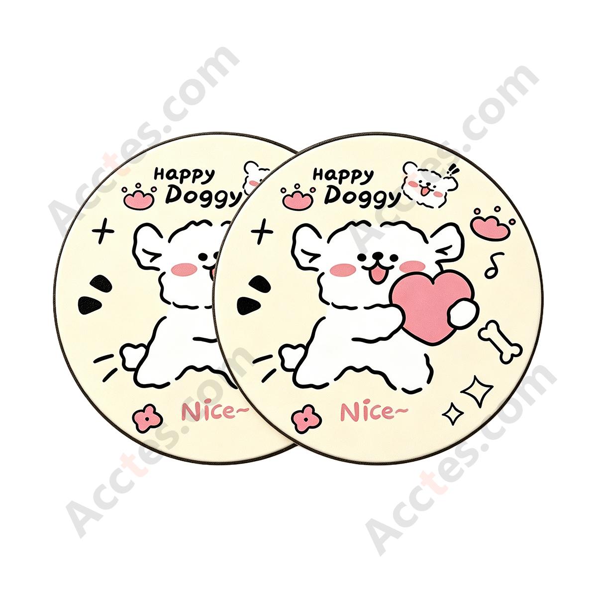 7cm A+B White Dog Heart Pattern Car Cup Coaster Anti-Slip Pad