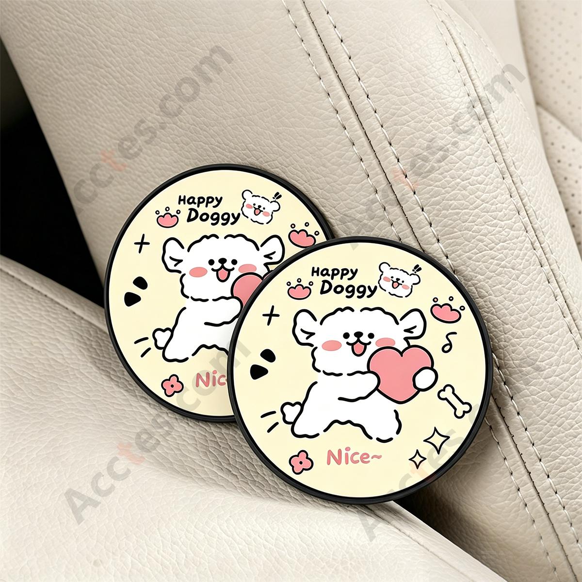 7cm A+B White Dog Heart Pattern Car Cup Coaster Anti-Slip Pad