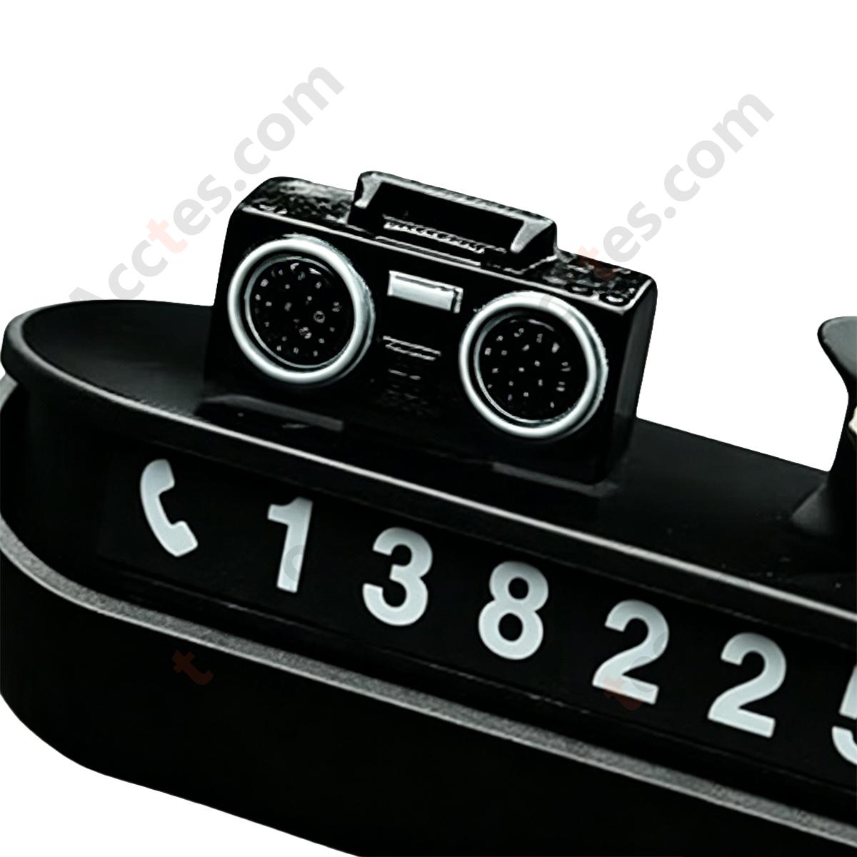 Car Temporary Parking Number Plate Ornament, Cat with Straw Hat & Radio