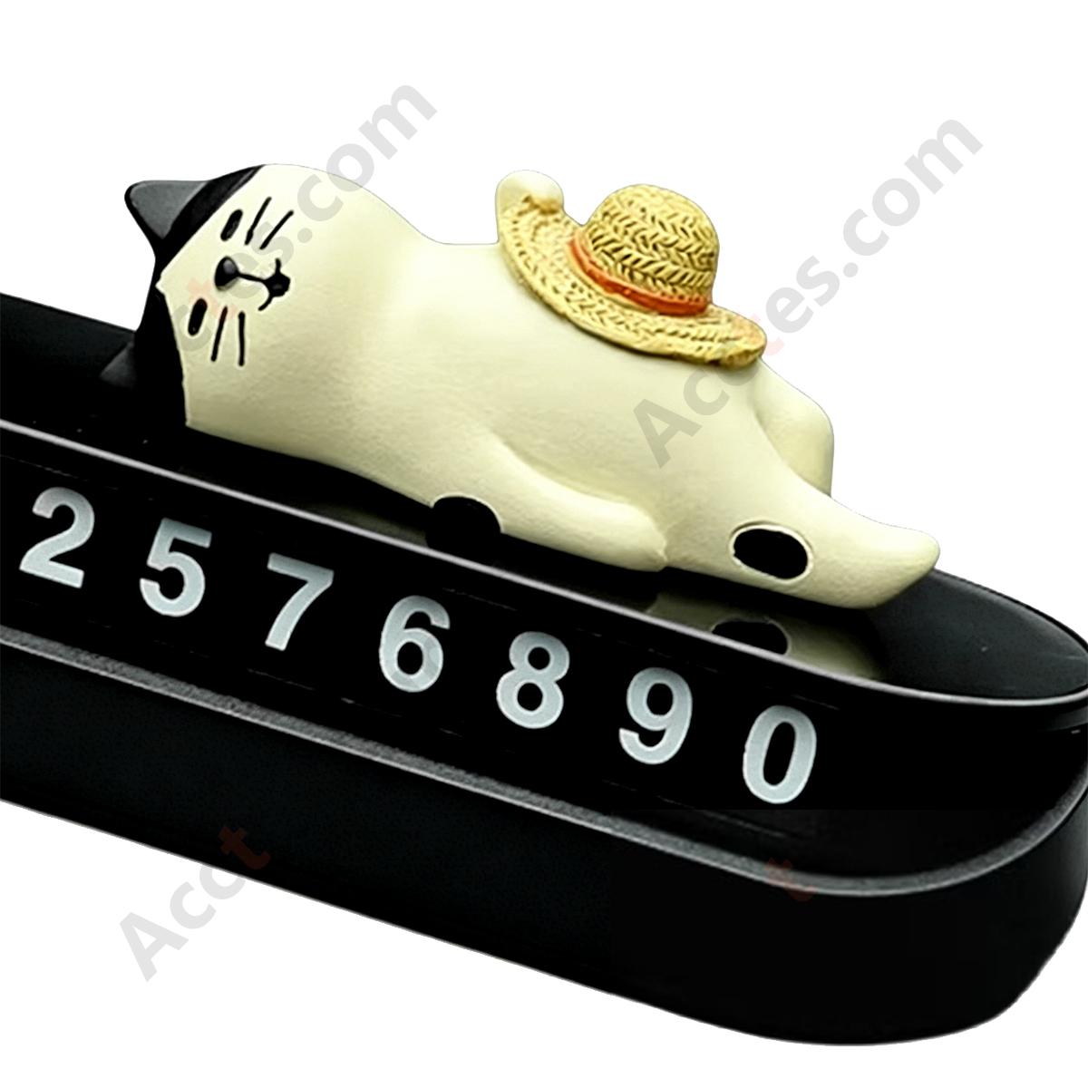 Car Temporary Parking Number Plate Ornament, Cat with Straw Hat & Radio
