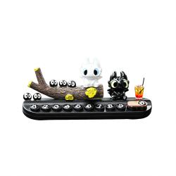 Black White Cartoon Dragon Figurine Parking Plate Ornament with Stump & Decor Balls
