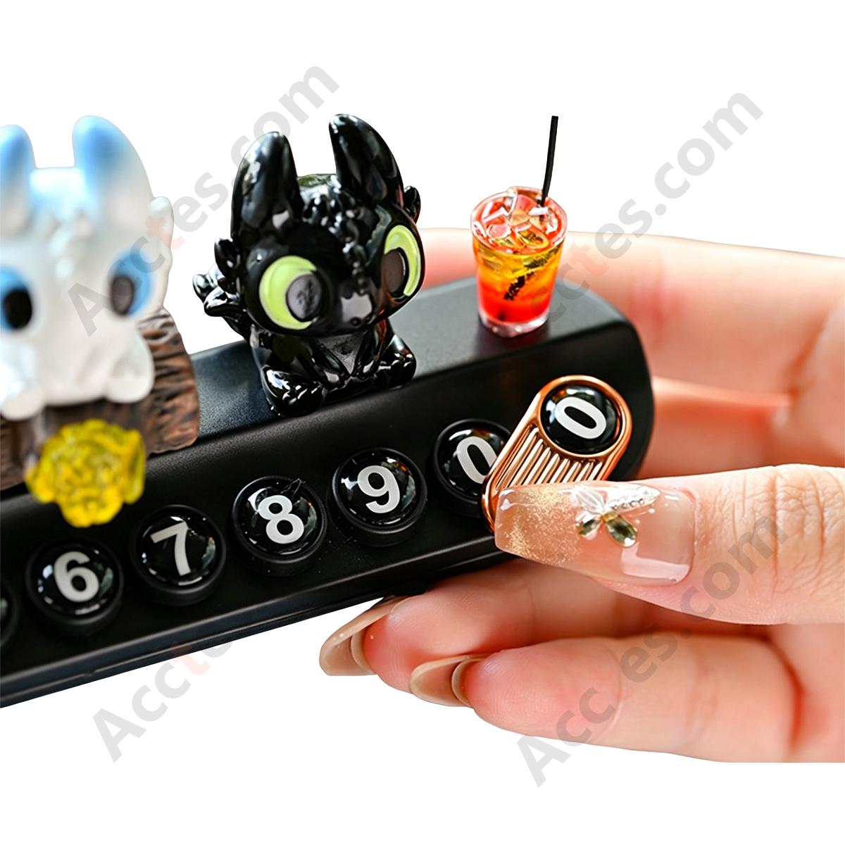 Black White Cartoon Dragon Figurine Parking Plate Ornament with Stump & Decor Balls