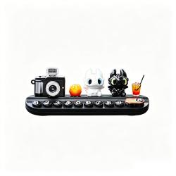 Black White Cartoon Dragon Parking Plate Ornament with Camera & Fruit Miniatures