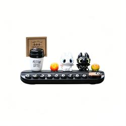 Black White Cartoon Dragon Parking Plate Ornament with Orange & Coffee Cup Miniatures