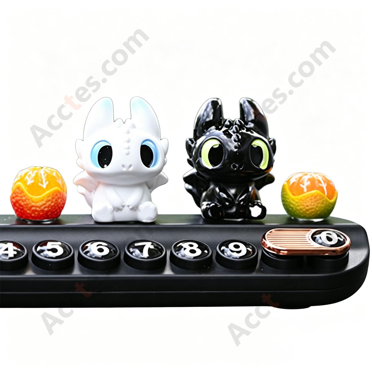 Black White Cartoon Dragon Parking Plate Ornament with Orange & Coffee Cup Miniatures