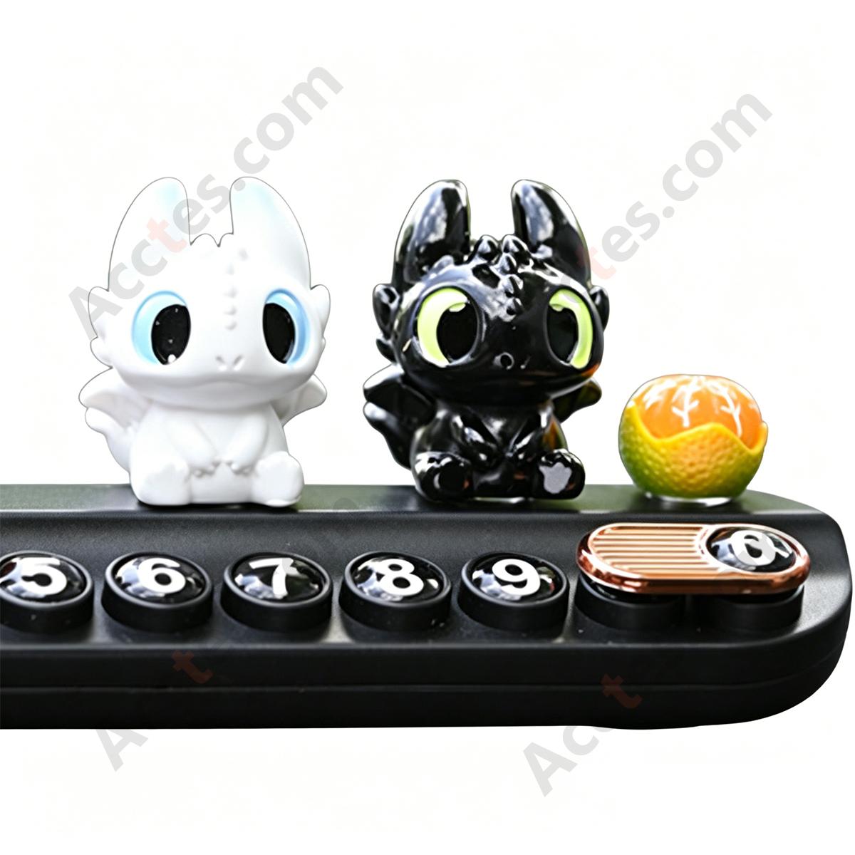 Black White Cartoon Dragon Parking Plate Ornament with Orange & Road Sign Miniatures