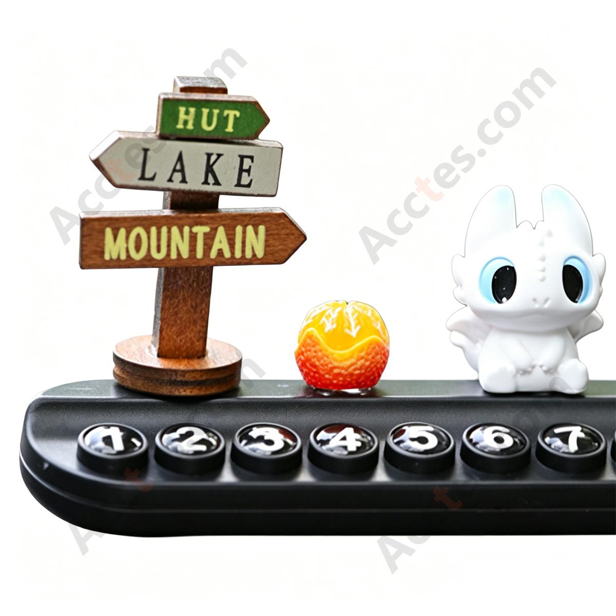 Black White Cartoon Dragon Parking Plate Ornament with Orange & Road Sign Miniatures