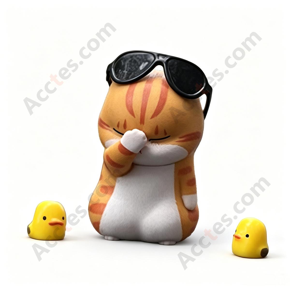 Cartoon Cat with Glasses & Two Chicken Car Dashboard Figurine Set