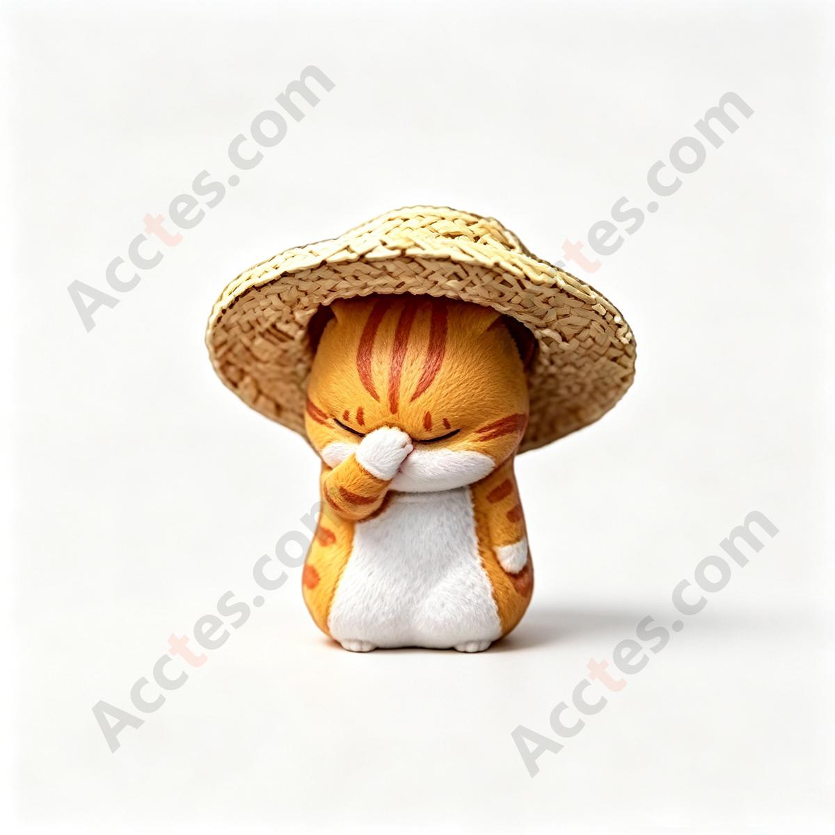 Cartoon Cat with Straw Hat Single Car Dashboard Figurine