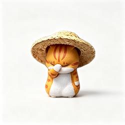 Cartoon Cat with Straw Hat Single Car Dashboard Figurine