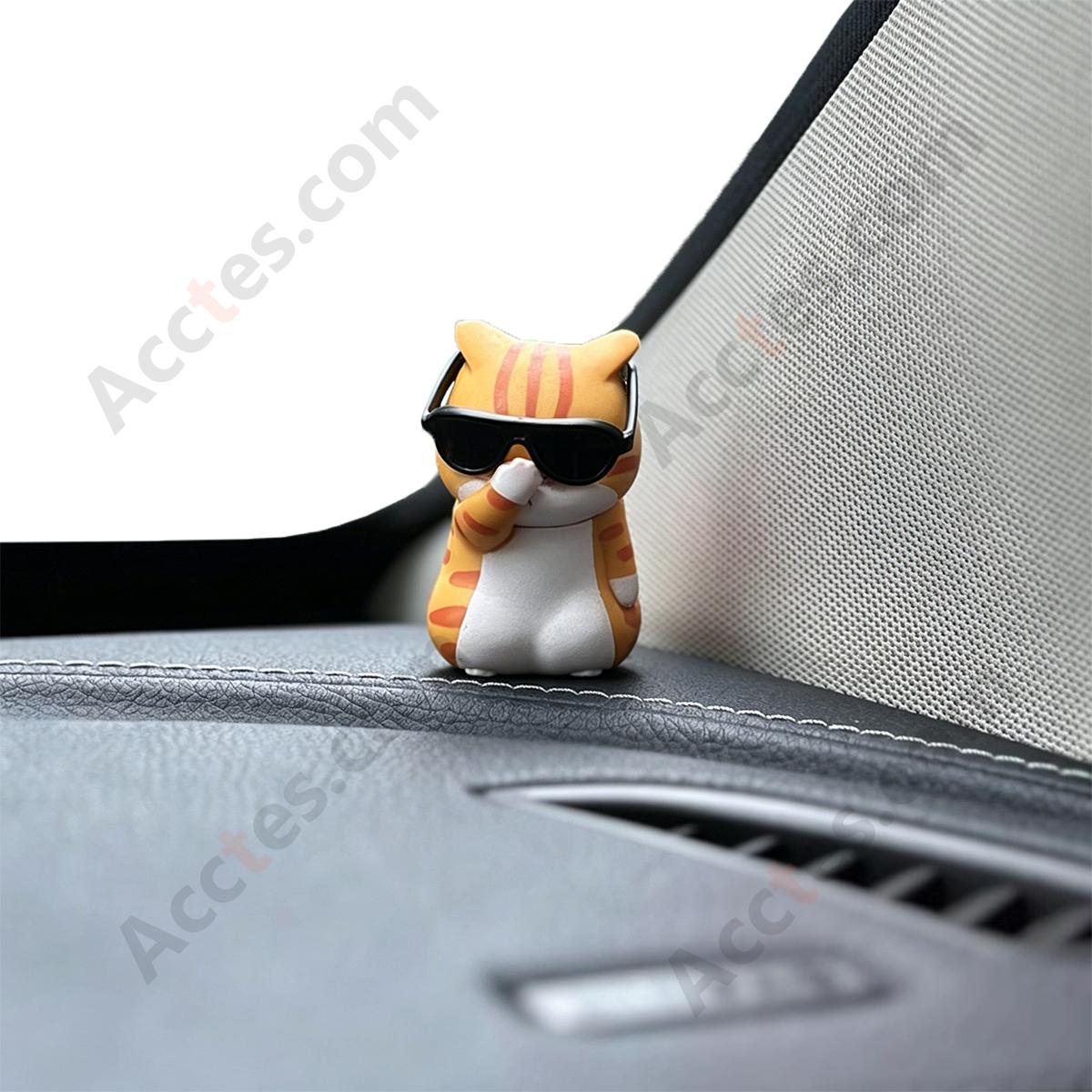 Cartoon Cat with Glasses Car Dashboard Figurine