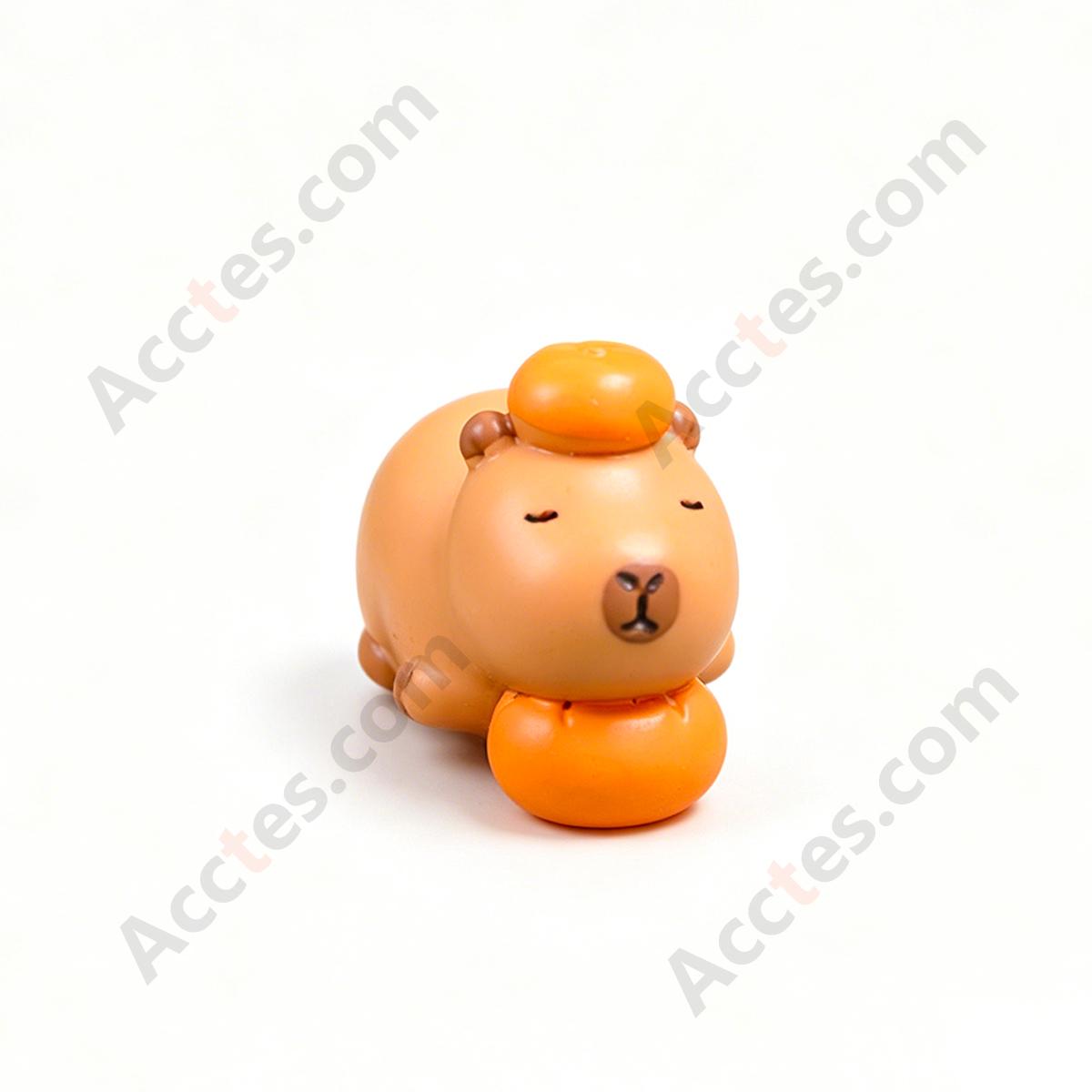 Cartoon Capybara Figurine Lying On Persimmon Car Dashboard Ornament